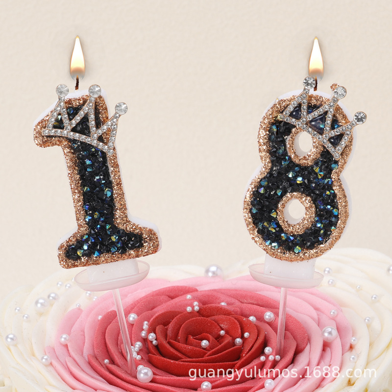 Creative Party Gold Glitter Black Diamond Crown Cross-Border 0-9 Birthday Number Candles DIY Cake Decoration Birthday Candles