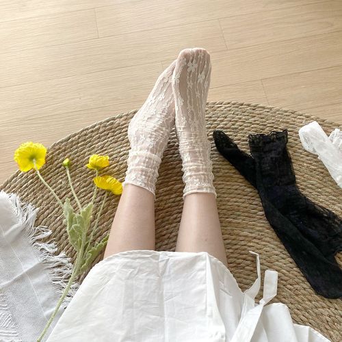 Lace Flower Mesh Stockings for Girls, Fresh and Minimalist, Floral Pattern, Breathable, Japanese JK Style, Korean INS Style, Bunchy Socks, Summer Thin Version
