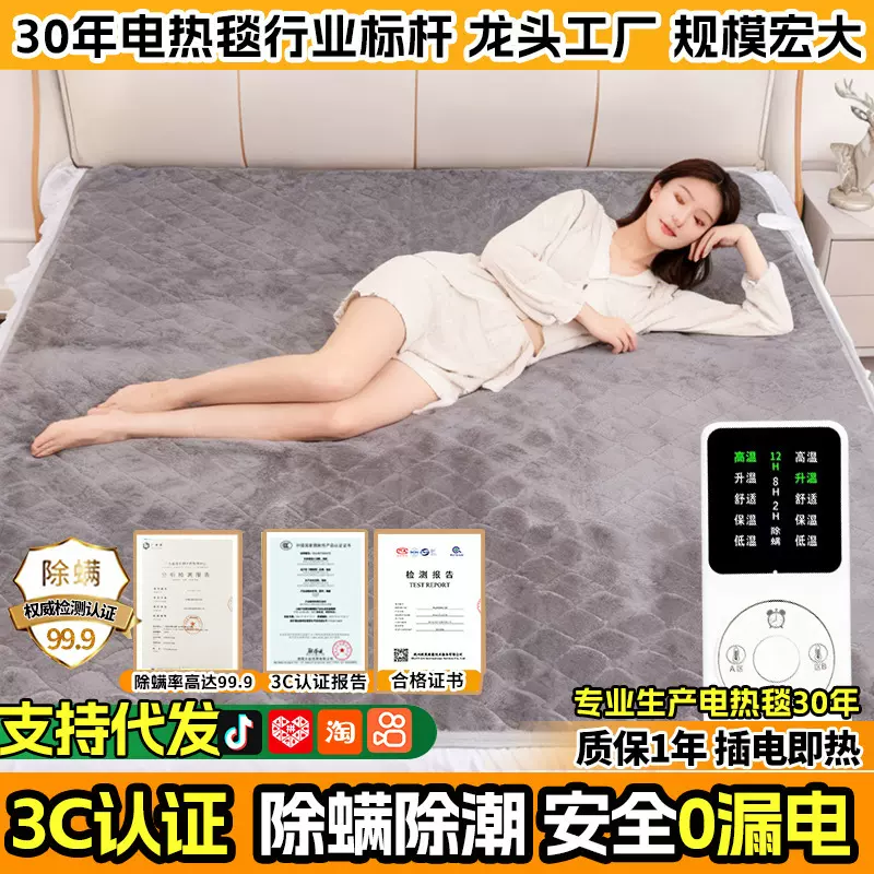 加大电热毯双人家用双温双控智能防漏电小四人电褥子电热毯3c认证