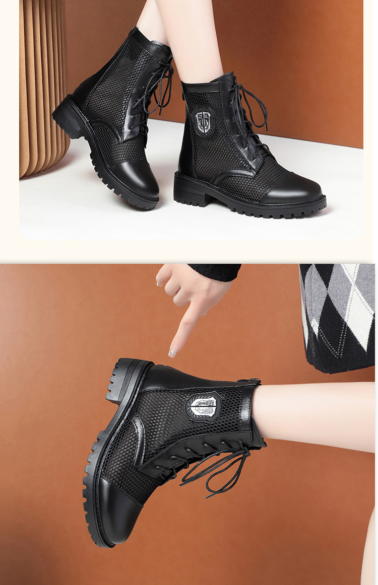 Boot nữ lưới hở mũi gót trung đế thoáng khí — màu be chi tiết 11