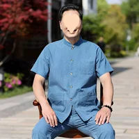 Костюм Тан, мужской льняной костюм с короткими рукавами, летний костюм для среднего и пожилого возраста, дедушка династии Хань, папа, мужская одежда в китайском стиле для пожилых людей