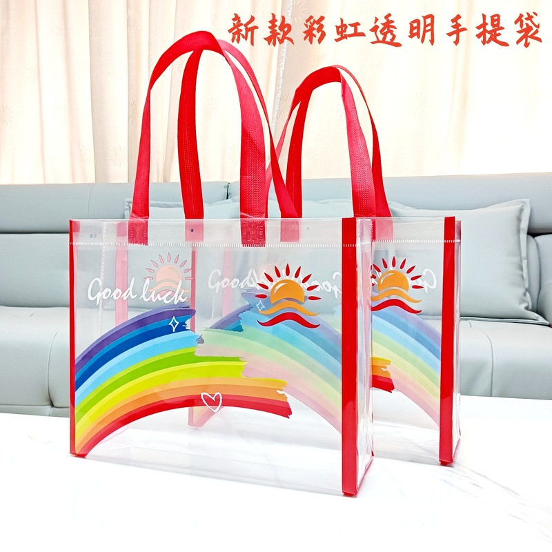 Spot Rainbow Pvc Transparent Handbag Clothing Women's Store Shopping Bag Souvenir DIY Kindergarten Holiday Gift Bag Spot Rainbow Pvc Transparent Handbag Clothing Women's Store Shopping Bag Souvenir DIY Kindergarten Holiday Gift Bag