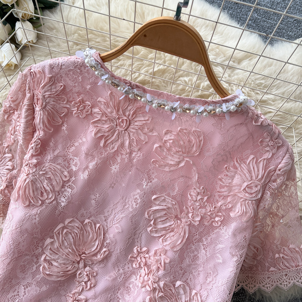 French Style Lace Patchwork Top And Skirt Set for Women Sexy Slimming Temperament Two-Piece Summer Outfit_ecoleips.com