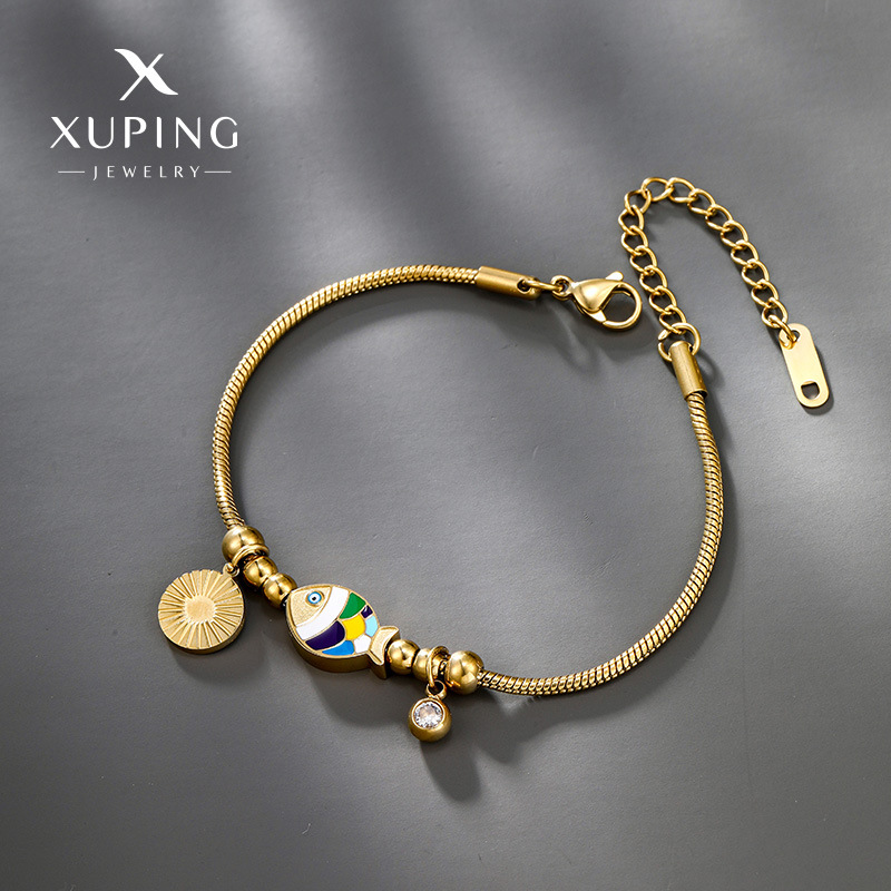 Xuping Moda Acero Inoxidable Esmalte Colorido Pez Dorado Borla Gema Artificial Cadena de Hueso de Serpiente Joyería Estilo Europeo y Americano Venta al por Mayor