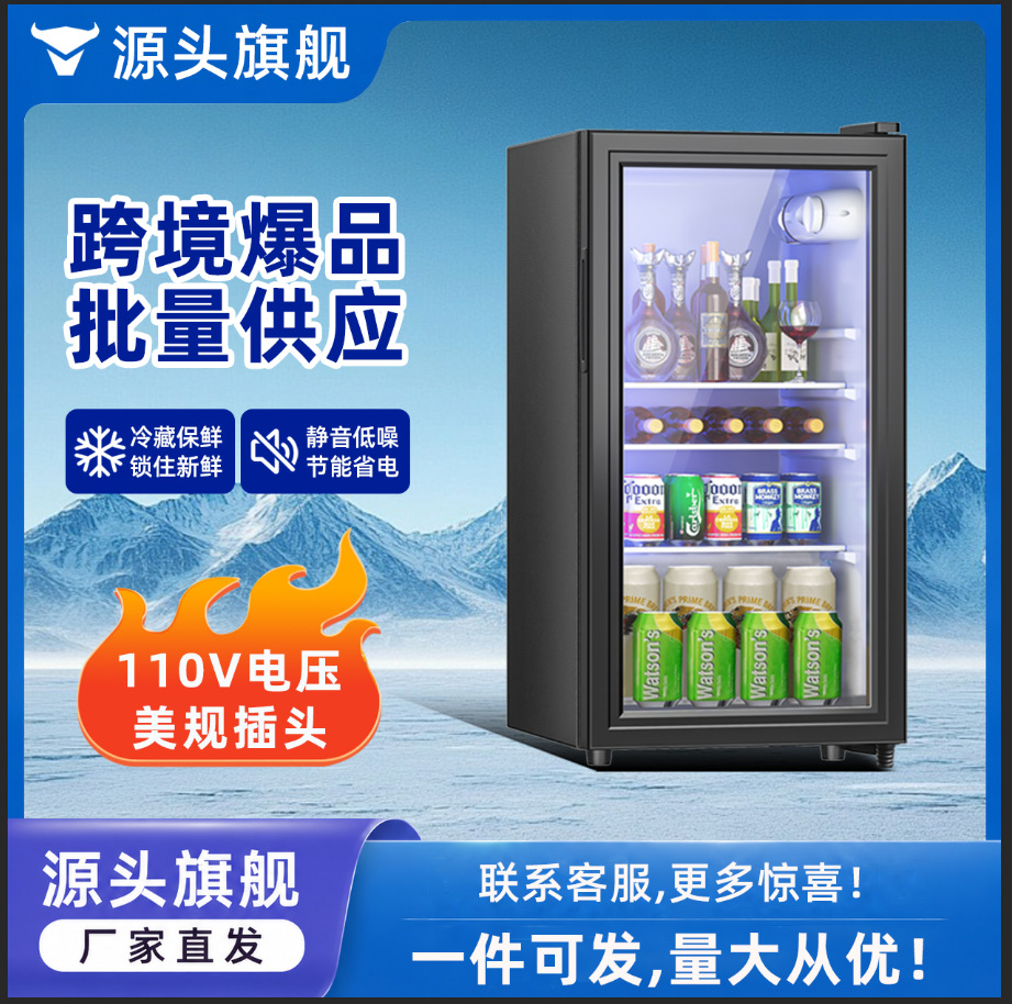 Cross-border bestseller: 110V mini refrigerator, small display cooler, wine cooler, suitable for home, office, bar, and counter use, with temperature control