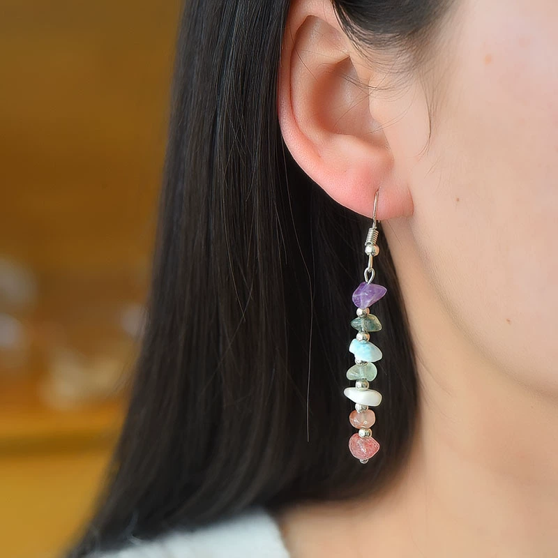 Natural water, mixed crystal, creative earrings handmade, Amazon, simple and elegant design