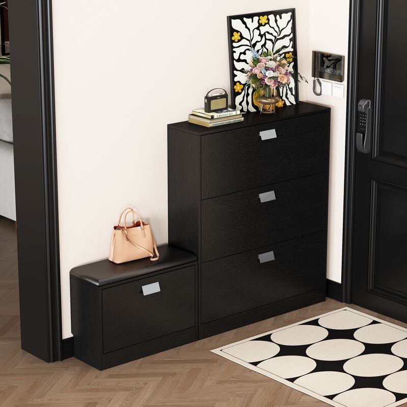 Black 17cm Ultra-Narrow Integrated Shoe Cabinet for Entryway, Minimalist Shoe Cabinet for Living Room Entrance Black 17cm Ultra-Narrow Integrated Shoe Cabinet for Entryway, Minimalist Shoe Cabinet for Living Room Entrance