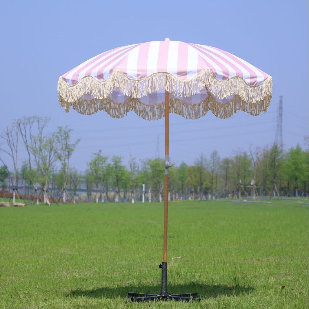 Beach Umbrella for Seaside Vacation, Patio Tassel Umbrella, Sun Umbrella, Pool Sun Protection, Terrace Sunshade Umbrella, Tassel Roman Umbrella