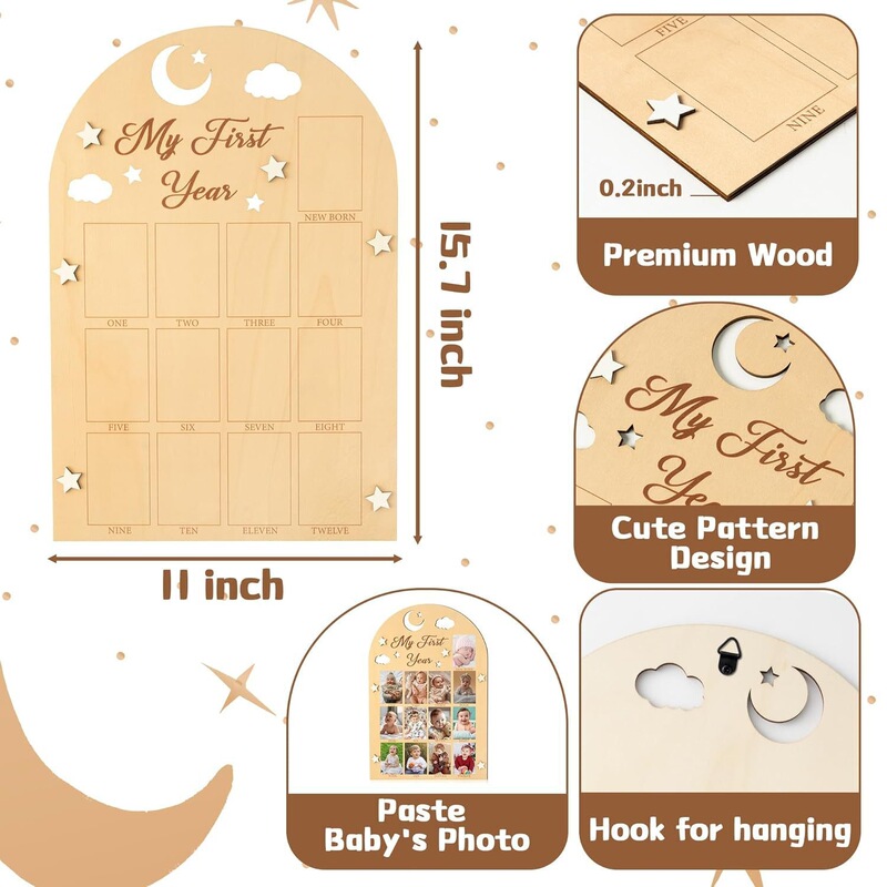 My First Year Photo Frame Board - 3D Star Baby First Year Photo Frame 12 Month Milestone Photo Display