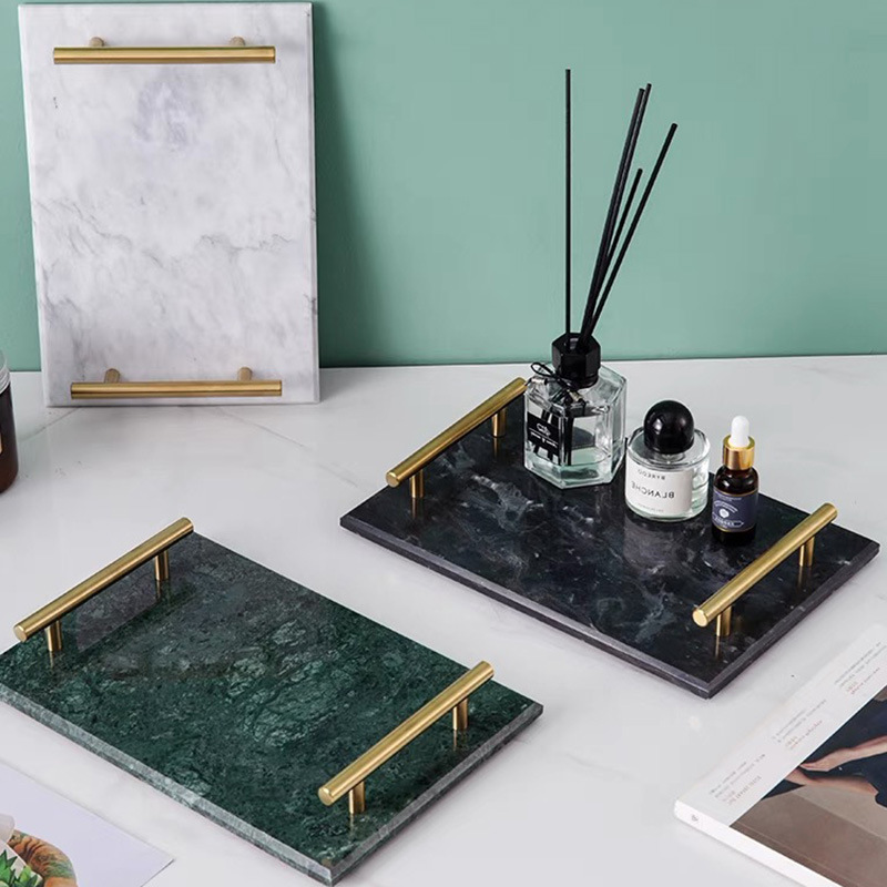 Nordic ins bandeja de mármol natural luz rectangular de lujo bandeja de almacenamiento de postre cosméticos bandeja de almacenamiento de hotel