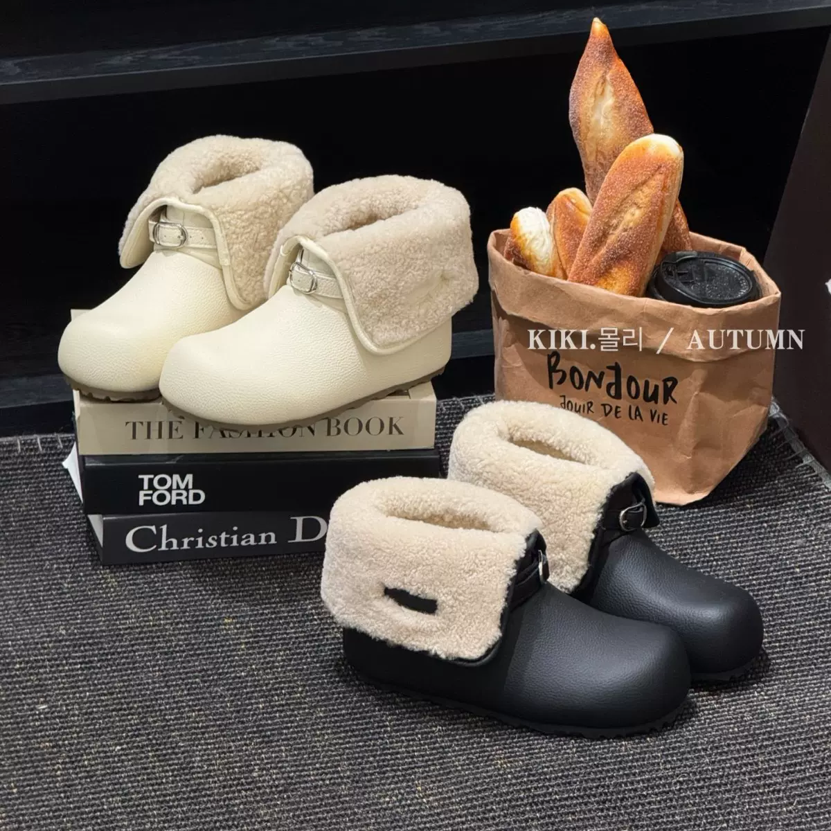 mollykiki皮毛一体时尚防滑ins女2025冬季新款加绒两穿平底雪地靴