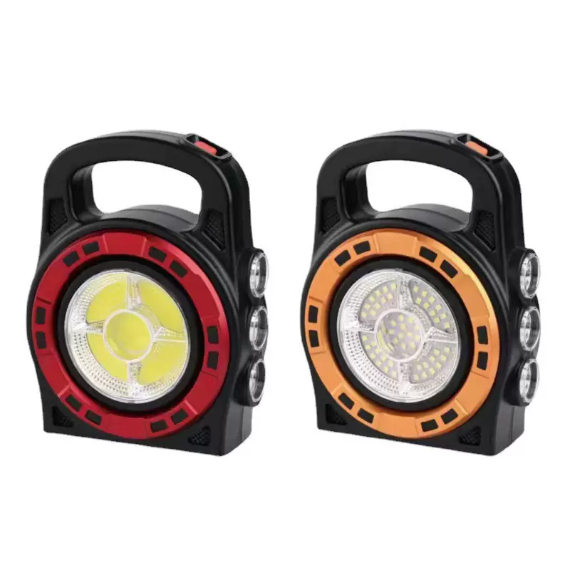 跨境新款太阳能手提灯USB充电三眼探照灯带侧灯泛光野营灯手电筒
