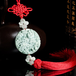 Natural A goods jadeite rich landscape high-grade car pendant to ensure peace Chinese knot long tassel car interior wholesale