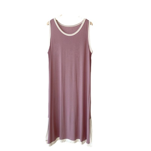 Women's Striped Sleeveless Modal Dress, Long-Sleeve Base Dress, Loose Plus Size Slimming Side Slit Sleepwear