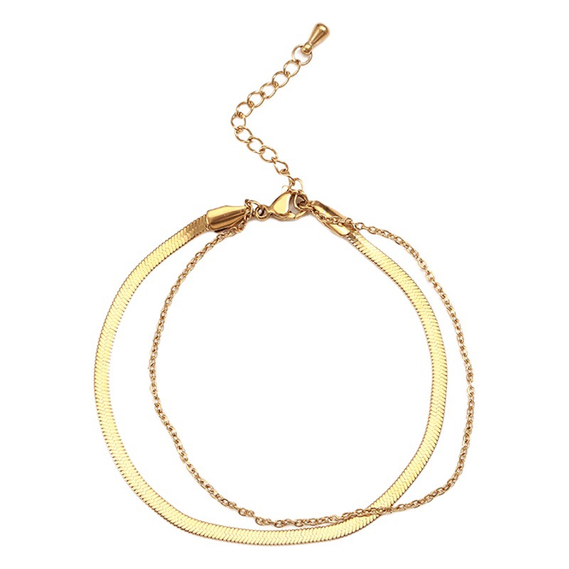 Diseño de nicho de estilo coreano ins Cadena de hueso de serpiente plana simple cadena de hoja de acero de titanio de todo fósforo tobillera personalidad mano de alto grado