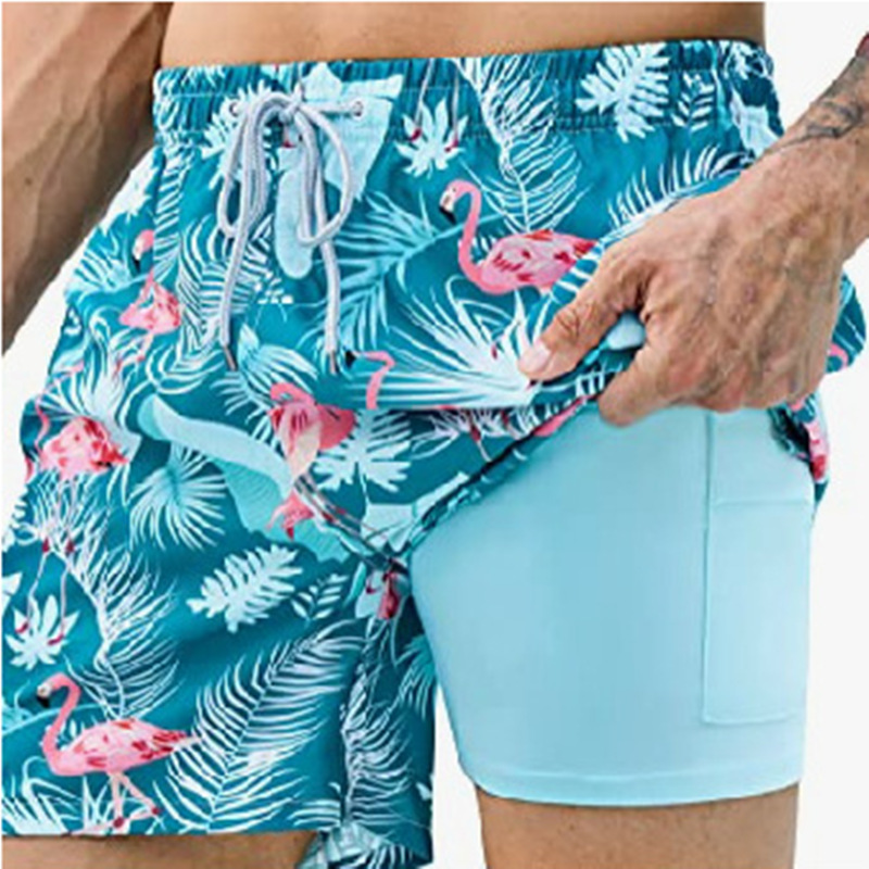 Summer 3D digital printing printing men's swimming trunks with compression lining 2 PCs quick drying stretch beach shorts Summer 3D digital printing printing men's swimming trunks with compression lining 2 PCs quick drying stretch beach shorts
