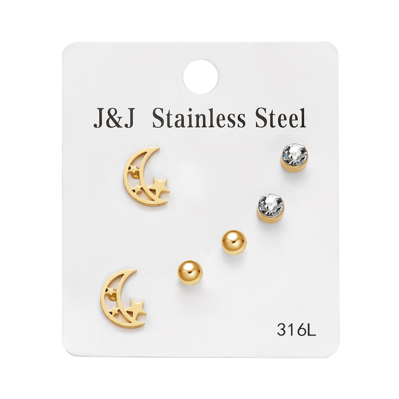 Wholesale Jewelry Simple Style Star Tree Heart Shape Stainless Steel Alloy Rhinestones Plating Inlay Ear Studs display picture 6