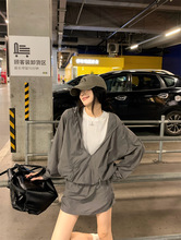 休闲套装慵懒风假两件防晒长袖外套女装夏季高腰半身裙短裙两件套