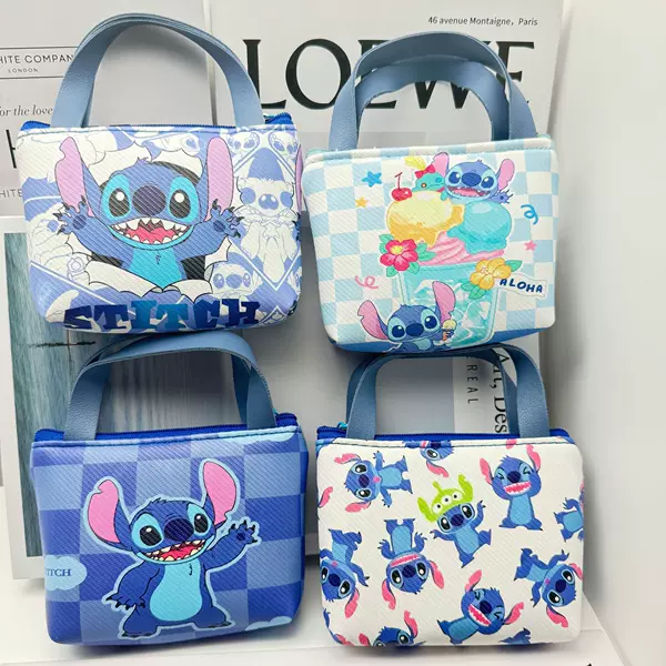 Foreign Trade Stitch Cartoon Handbag Coin Purse Creative Pu Lilo & Stitch Coin Earphone Storage Bag Key Card Holder