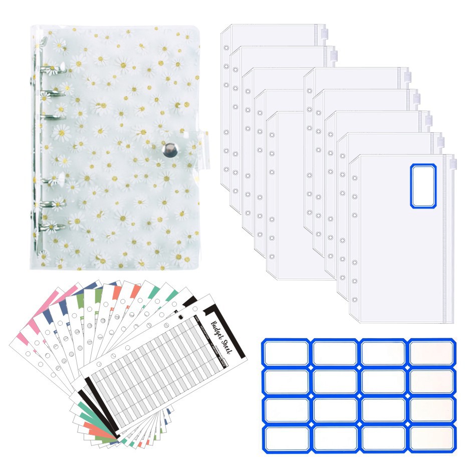 PVC 소형 데이지 (12 지퍼 백 + 12 예산 카드 + 1 16 파란색 스티커)