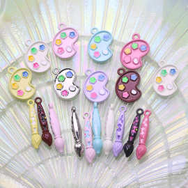 可爱画笔颜料盘合金烤漆滴油挂件 DIY手作材料 耳环项链饰品配件