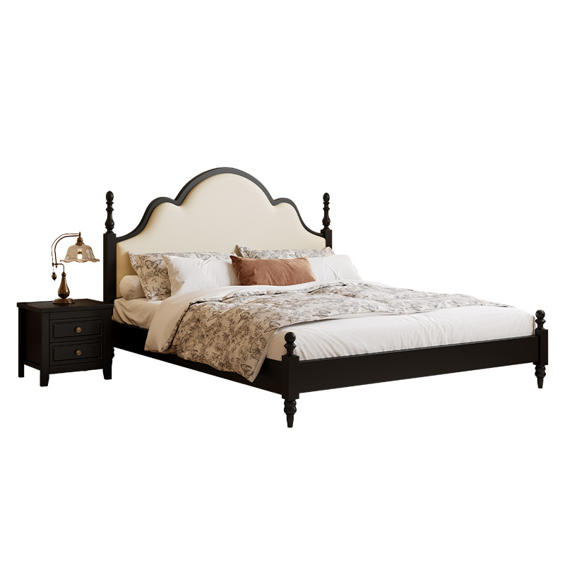 Cama de madera sólida francesa retro 1.5 camas de paquete blando modernas y simples 1.8 dormitorio principal estilo antiguo cama doble cama de boda