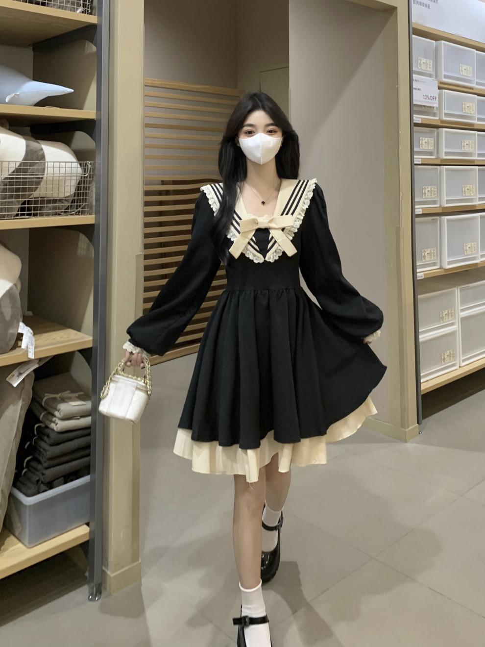 商品详情图_大码海军领长袖赫本风连衣裙秋季2025新款女装蓬