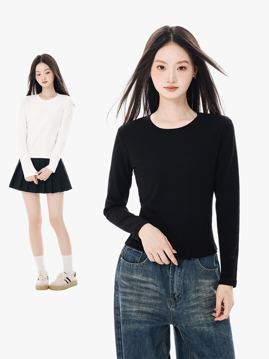 Autumn solid short fitted elastic black base body-friendly…
