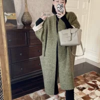 Двустороннее двуцветное шерстяное длинное пальто, mid-length