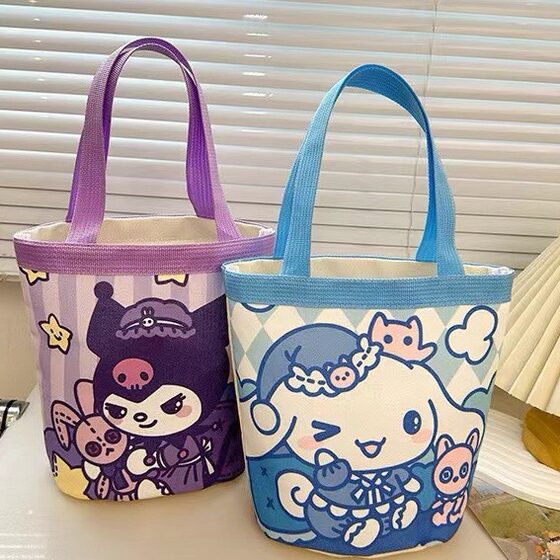 Bucket Portable Han Feng Girl Heart Mummy Lunch Bag Work Small Bag Children's Fun Graffiti Canvas Bag Cute Illustration
