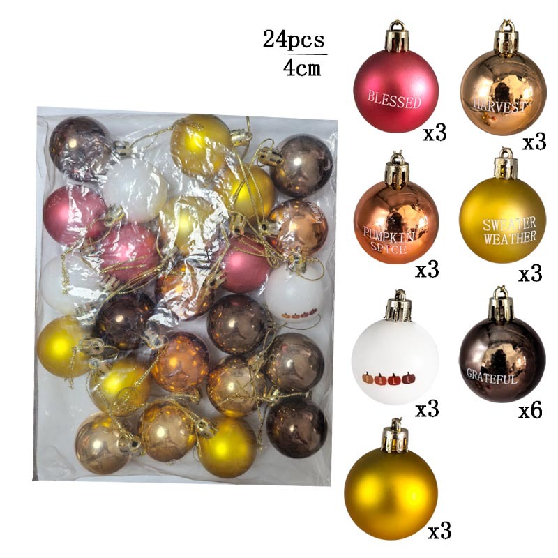Festival de cosecha de otoño 4cm24 bolas de Navidad de plástico galvanizado de acción de gracias pastoral bola de decoración