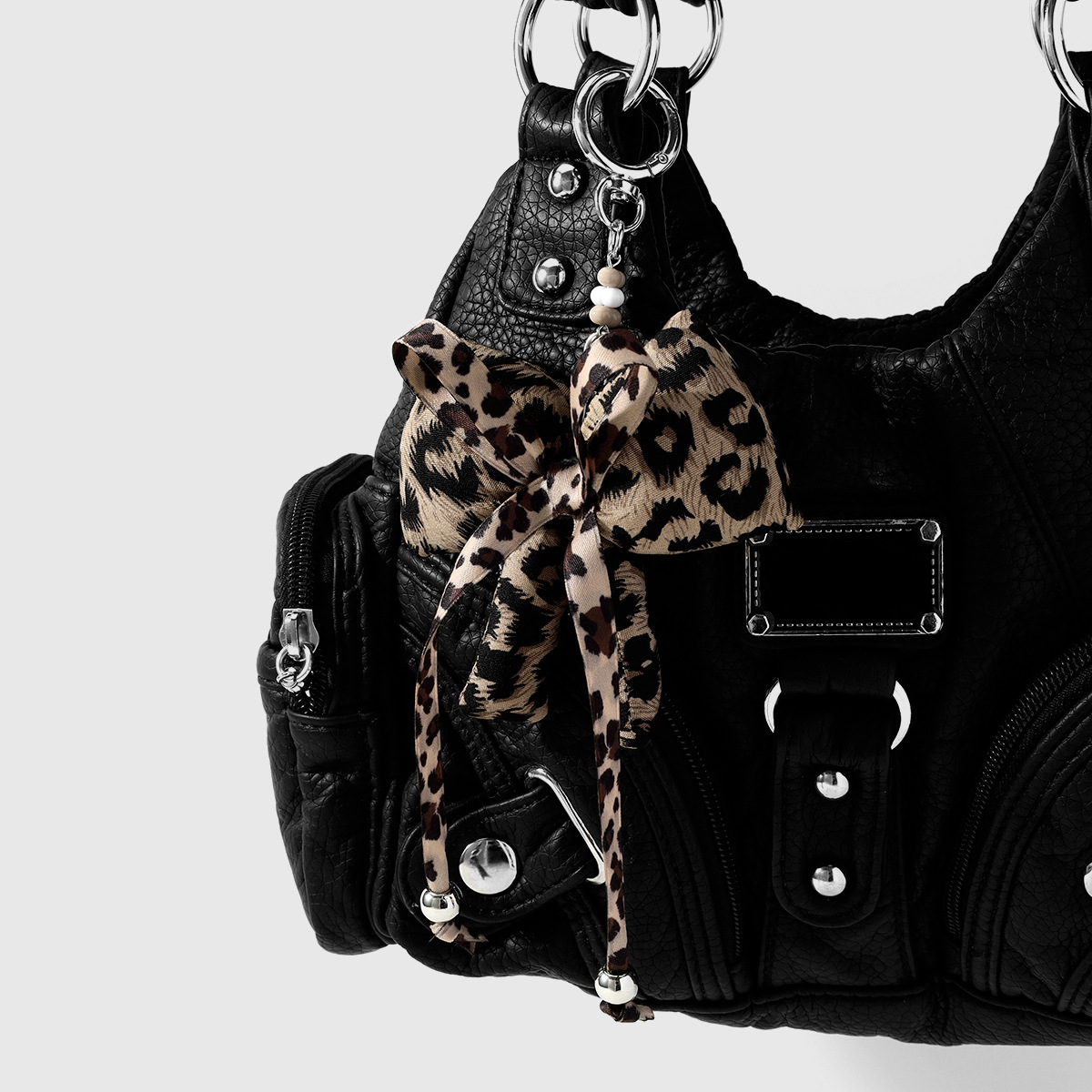 1 retro dulce cool girl marrón leopardo estampado arco arco amor DIY llavero bolsos colgantes