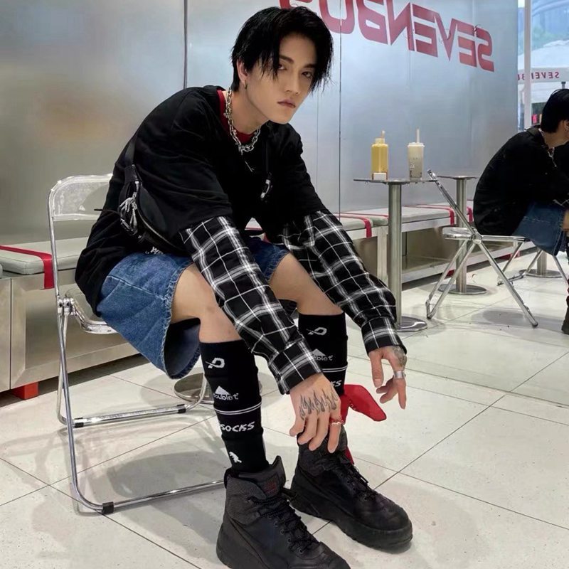 Doublet Multi-layered Design Women's Socks Cotton Long Over-the-knee Sports Sleeves Football Skateboard Trendy Socks for Men