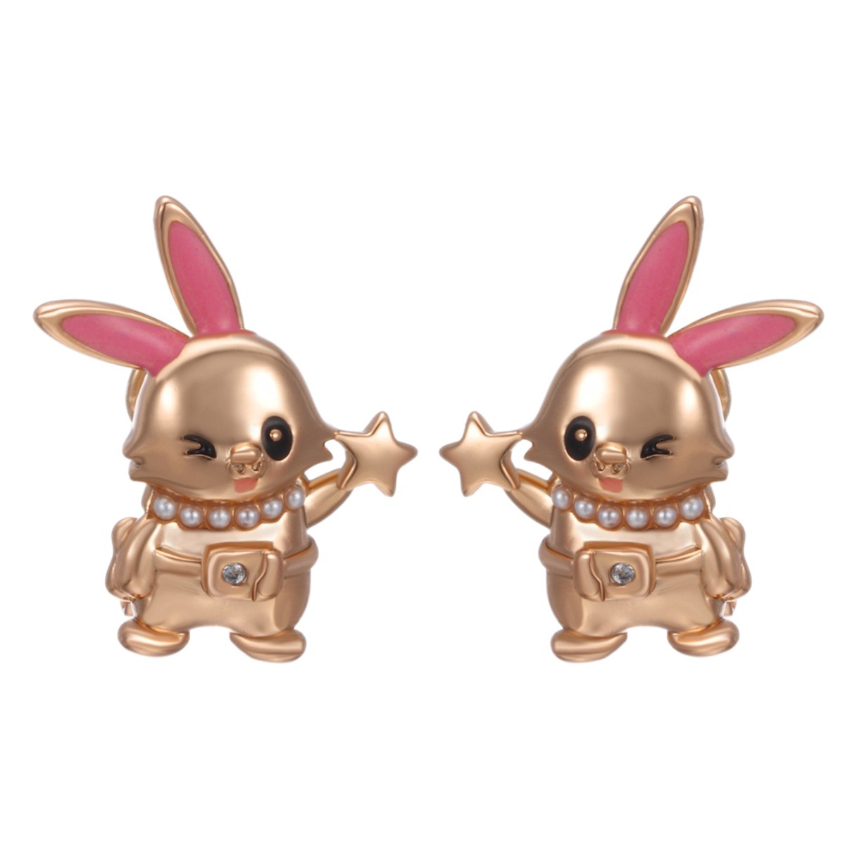 Joyería Xuping dibujos animados lindos aretes de conejo coreano de alta calidad sensación de aleación goteo de aceite imitación de perlas orejas de conejo para mujeres