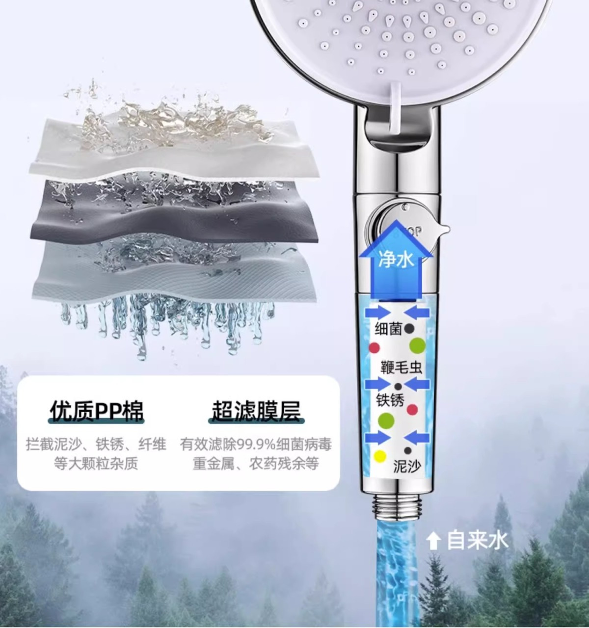 The new product has been upgraded with a six-speed pressurized filter showerhead, a shower head, and a pressurized nozzle for home bathing and soaking in the rain undefined