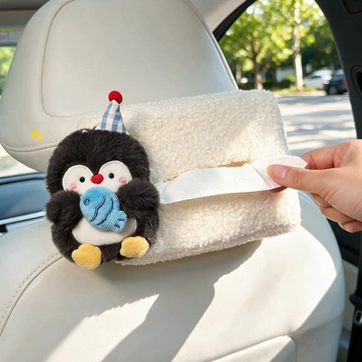 Cute Penguin Car Tissue Box 2026 New Model Rear Seat Headrest Hanging Style High-end for Women (Car tissue box/set) - headrest-modelparty-little-fish-penguin
