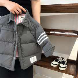 儿童羽绒服2025冬新款男童时髦日系潮牌小童90白鸭绒保暖衬衫外套
