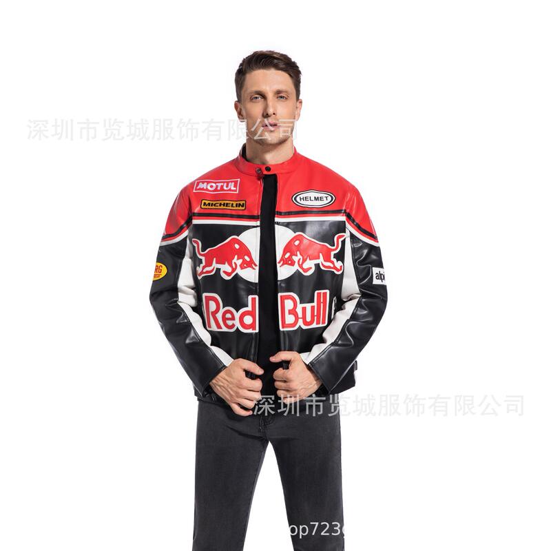 F1 Racing Suit Embroidered Pu Leather Jacket with Cotton Lining, Unisex Trendy Cool Leather Jacket for Motorcycle Riding F1 Racing Suit Embroidered Pu Leather Jacket with Cotton Lining, Unisex Trendy Cool Leather Jacket for Motorcycle Riding
