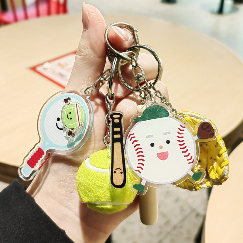 Badminton, Table Tennis, Tennis, Football, Basketball, Volleyball, Baseball, Spinning Ball Keychain, Fun Backpack Pendant for Men and Women