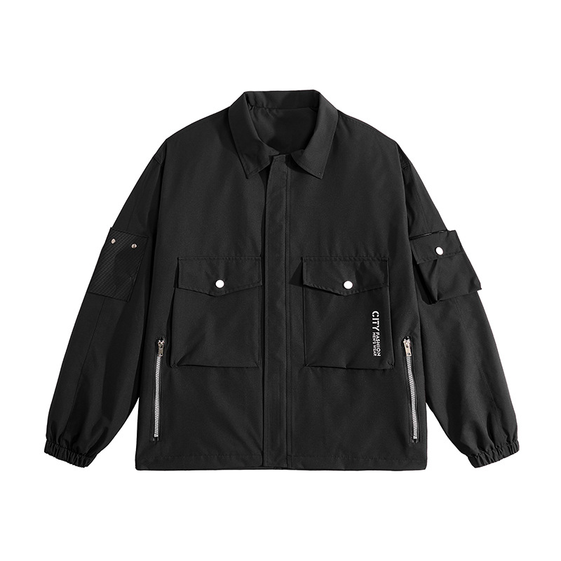 Men's Clothing trendy brand large size autumn windbreaker collar solid color two color line men's plus fat loose jacket outdoor windproof_voghion.com