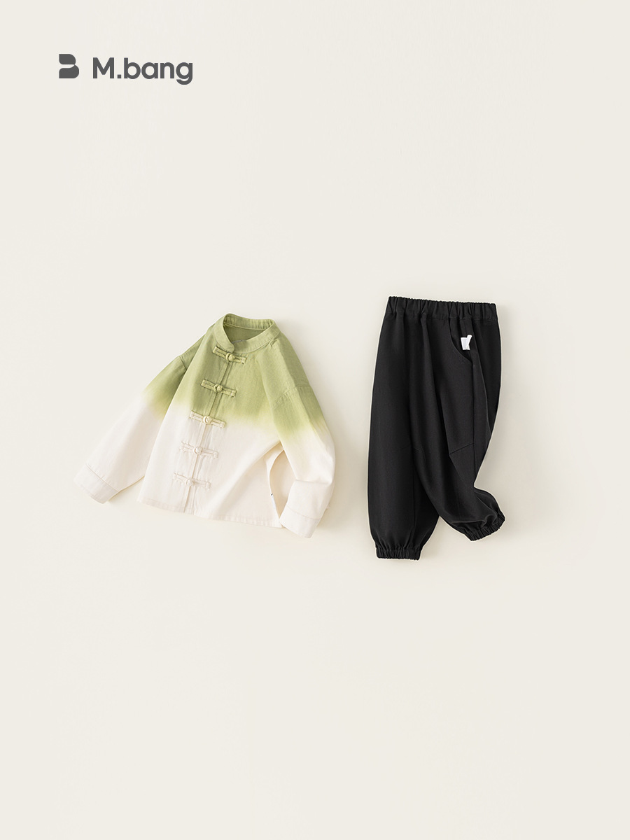 Yoobao ropa infantil para niños de otoño estilo nacional conjunto 2026 nueva camisa gradiente de hebilla de disco de color sólido pantalones de dos piezas image 3