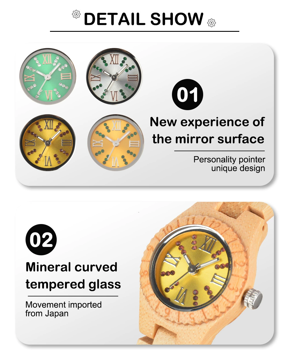 Crystal Polish Dial Women Slim Watch Wood Clock Casual Adjustable Quartz Fashion Wooden Bracelet Watch Women's Wrist Reloj Mujer