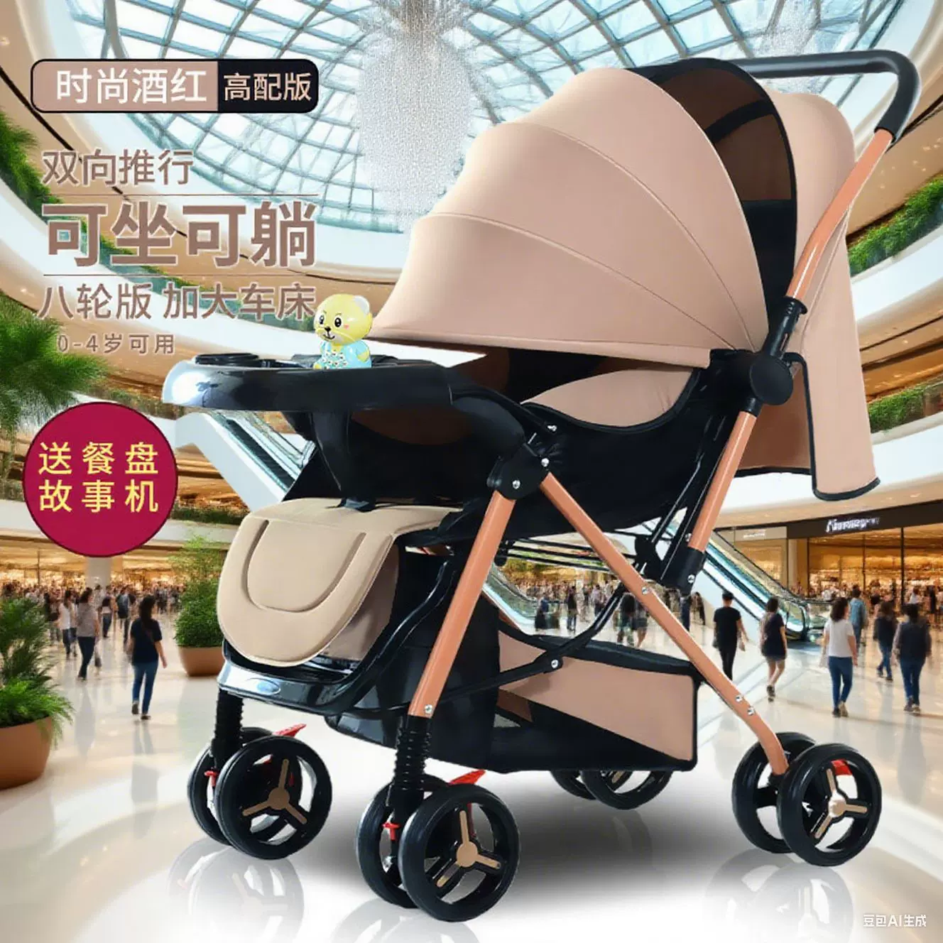 折叠婴儿手推车可坐可躺轻便四轮减震遛溜娃推车宝宝车外出推车人