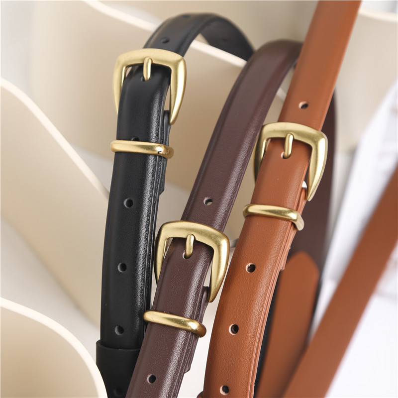 Ladies Genuine Leather Belt Fashion Retro Pants Belt Soft Leather Jeans Belt Simple Matchy-Dressy Fine Ins Trendy Black