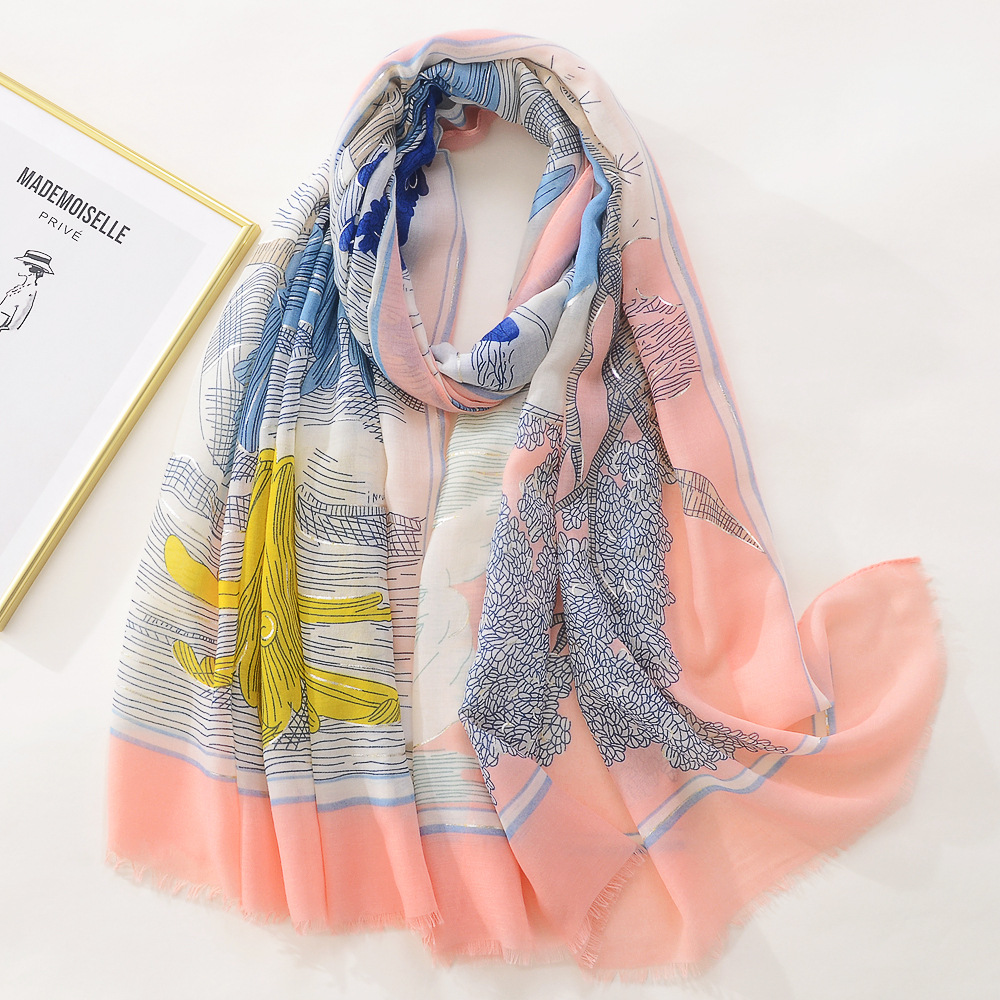 Estilo étnico retro europeo y americano árbol de amor estampado de algodón y lino sensación bufanda grande protector solar suave Toalla de playa chal