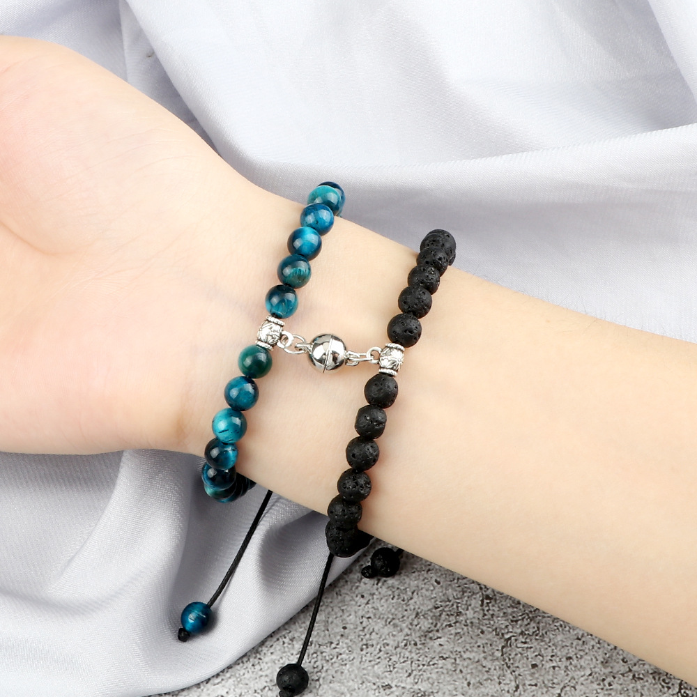 Paararmbänder ein Paar Freundinnen Perlen Nische geflochtenes Design Handseil runde Magnetschnalle Saugnapf Anhänger Armband Spot_voghion.com