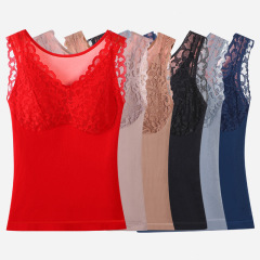 Fengzhixin plus velvet thickened lace suspender thermal vest for women with chest pad and extra fat to enlarge the base warm vest
