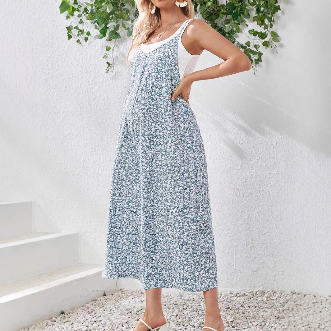 欧美跨境夏季新款时尚女士印小碎花吊带孕妇连体裤时尚百搭LFY053