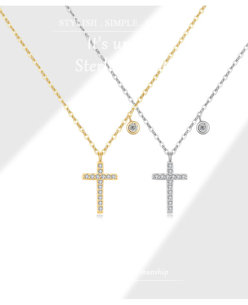 925 Sterling Silber Kabelkette Überzug Kreuzen Halskette Mit Anhänger display picture 1