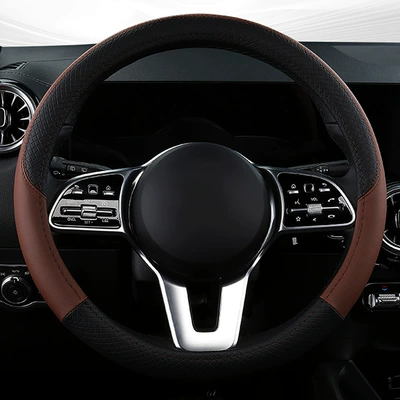 Steering wheel cover Interior Accessory Cross-Border Wholesale Steering - export-quality-dark-black-coffee-jzj-embossed-plaid-38cm